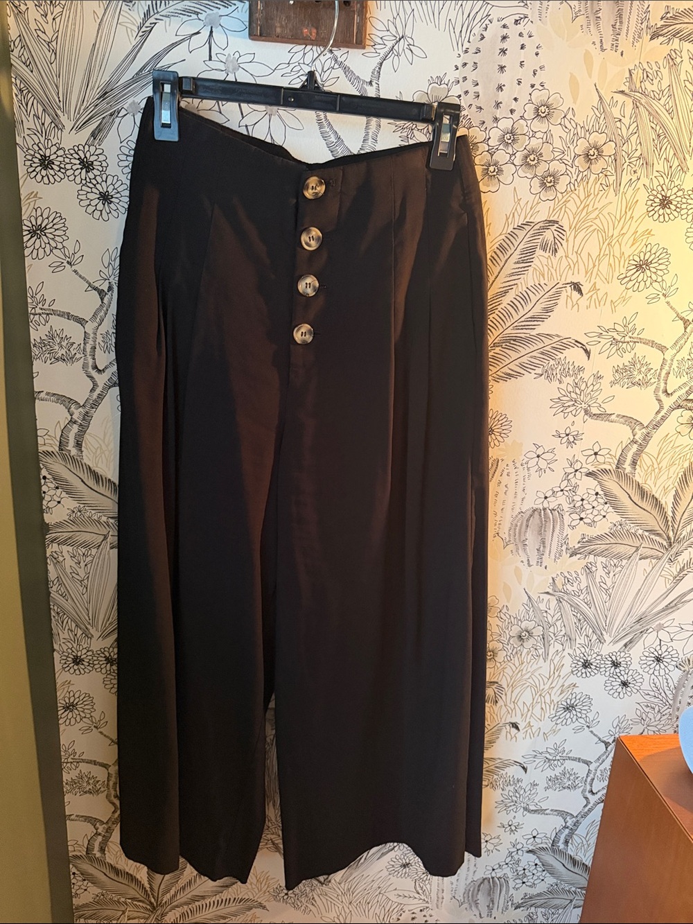 Zara Black Wide-Leg Ankle Pants with Button Front